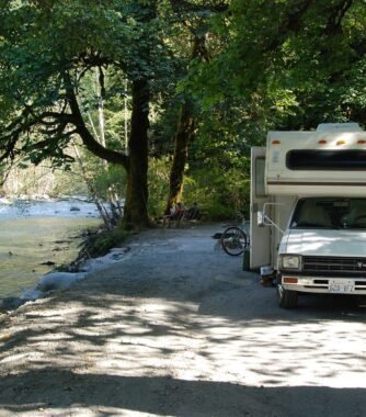 Motorhome at a campground for RV electrical services